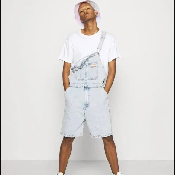 Rare Levi’s Pride Liberation Denim Short Overalls Medium Rainbow Patch - Picture 15 of 15